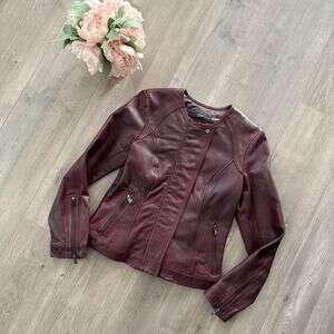 Wilsons Leather Burgundy Leather Zip Up Jacket